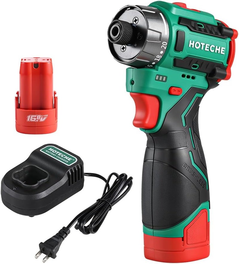 HOTECHE Cordless Brushless Screwdriver - 2.0Ah Battery, 75Nm Torque, 1/4" Chuck, with Charger & LED Light - Image 1